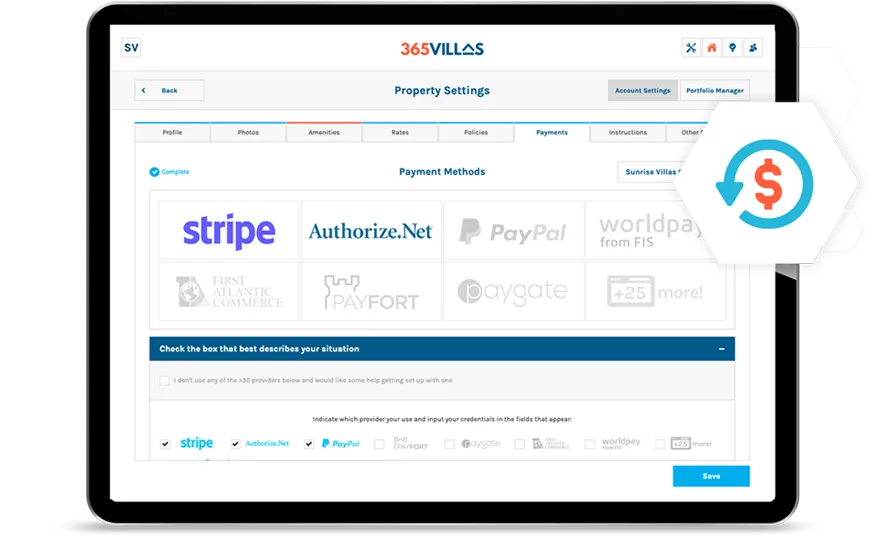 365 Villas Software Advance Payment feature