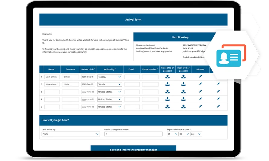 365 Villas Software Arrival Form Feature