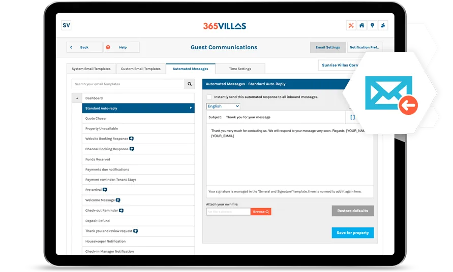 365 Villas Software Auto Responder Feature