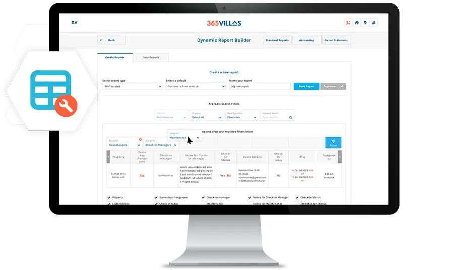 Report Builder Feature of 365 Villas Software