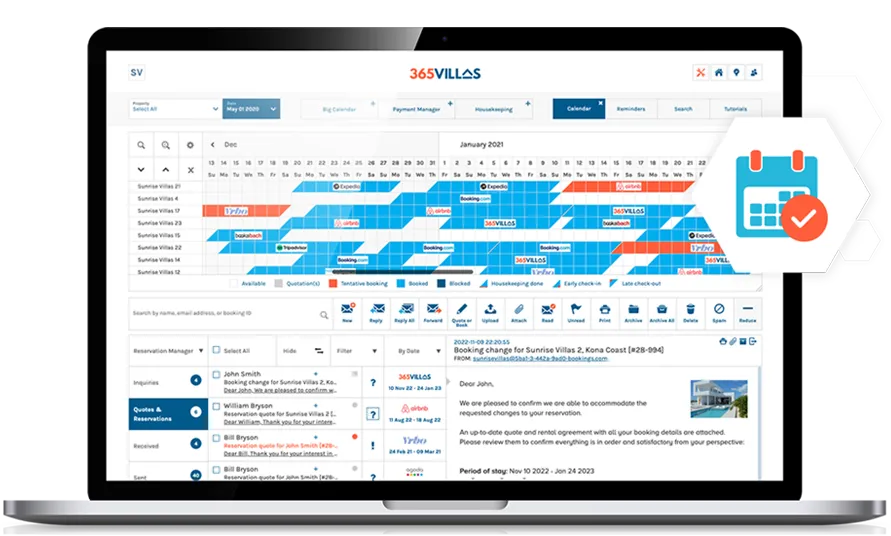 Reservation Manger Feature of 365 Villas Software